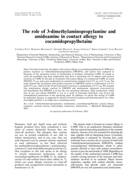 The Role of 3-Dimethylaminopropylamine and Amidoamine in Contact Allergy to Cocamidopropylbetaine
