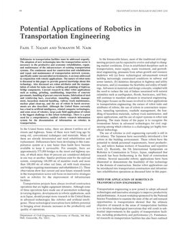 Potential Applications of Robotics in Transportation Engineering