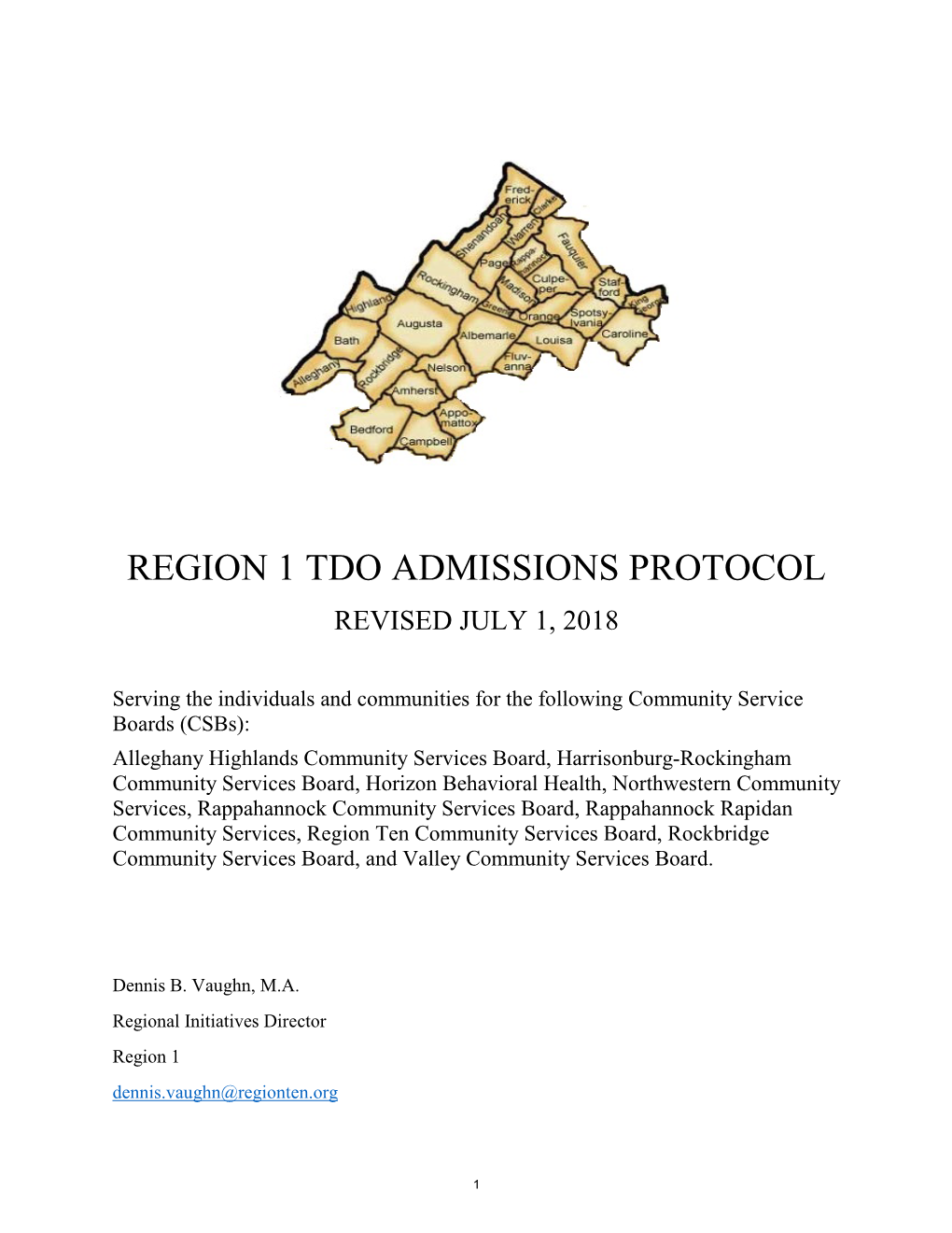 Region 1 Tdo Admissions Protocol Revised July 1, 2018