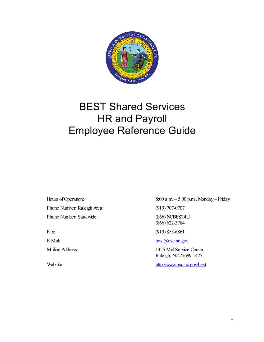 BEST Shared Services HR and Payroll Employee Reference Guide