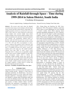 Analysis of Rainfall Through Space - Time During 1999-2014 in Salem District, South India P.Arulbalaji, B.Gurugnanam