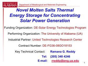 Novel Molten Salts Thermal Energy Storage for Concentrating Solar Power Generation