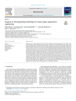 Matai 2020, Progress in 3D Bioprinting Technology for Tissue-Organ