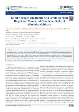 Effect Nitrogen and Humic Acid Levels on Plant Height and Number of Florets Per Spike of Gladiolus Cultivars