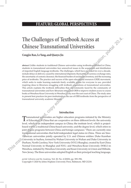 The Challenges of Textbook Access at Chinese Transnational Universities 20.4