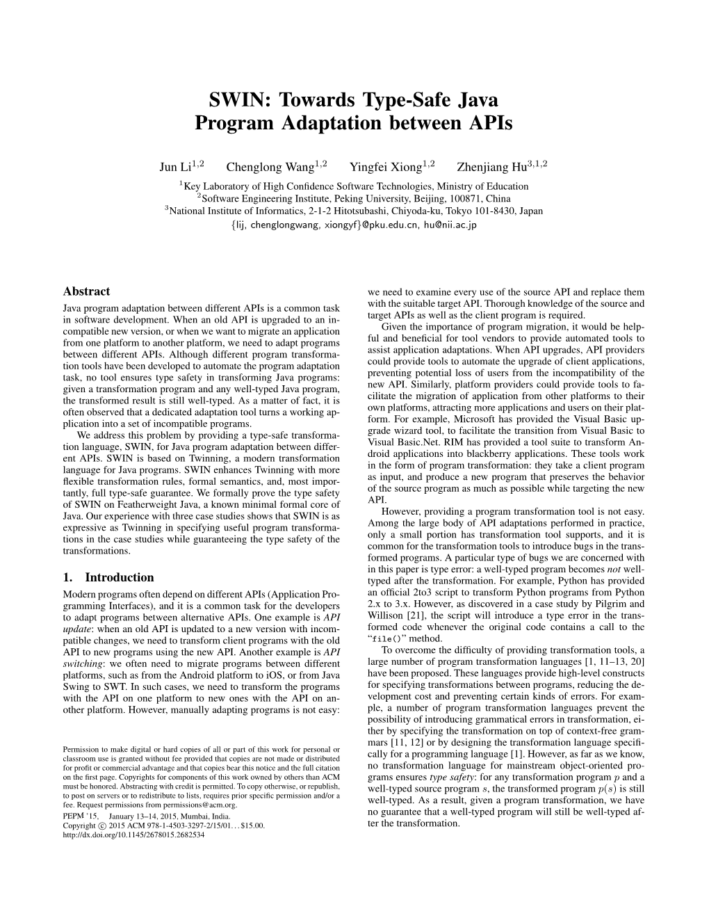 SWIN: Towards Type-Safe Java Program Adaptation Between Apis