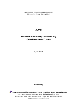 JAPAN the Japanese Military Sexual Slavery (“Comfort Women”) Issue
