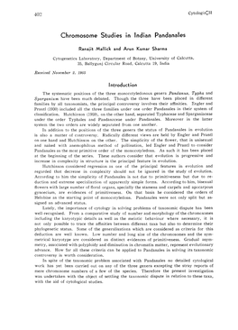 Chromosome Studies in Indian Pandanales