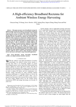 A High-Efficiency Broadband Rectenna for Ambient Wireless Energy Harvesting