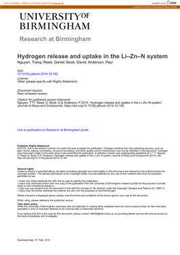 Hydrogen Release and Uptake in the Li&#X02013