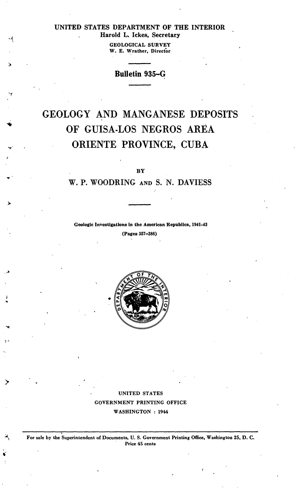 Geology and Manganese Deposits of Guisa-Los Negros Area Oriente Province, Cuba