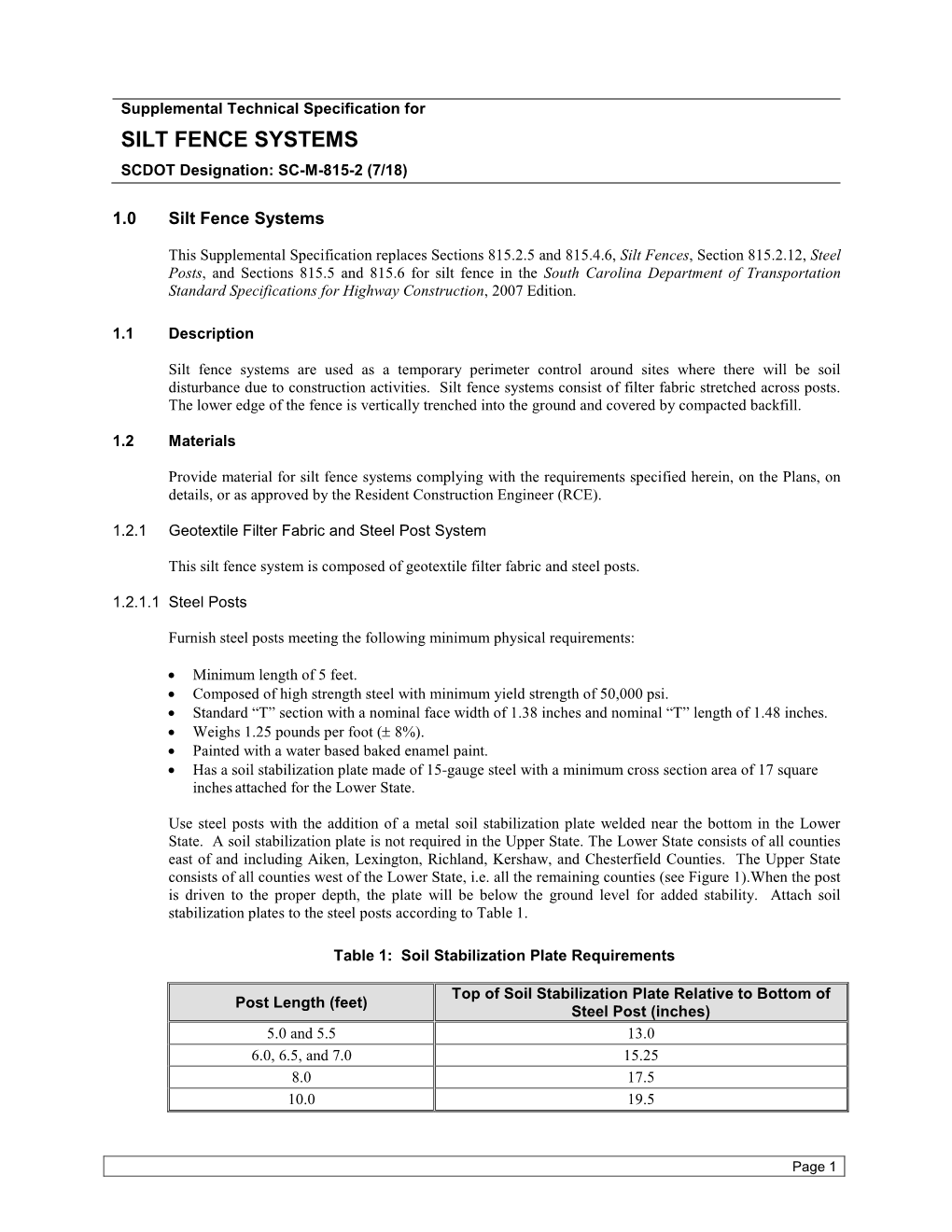 SILT FENCE SYSTEMS SCDOT Designation: SC-M-815-2 (7/18)