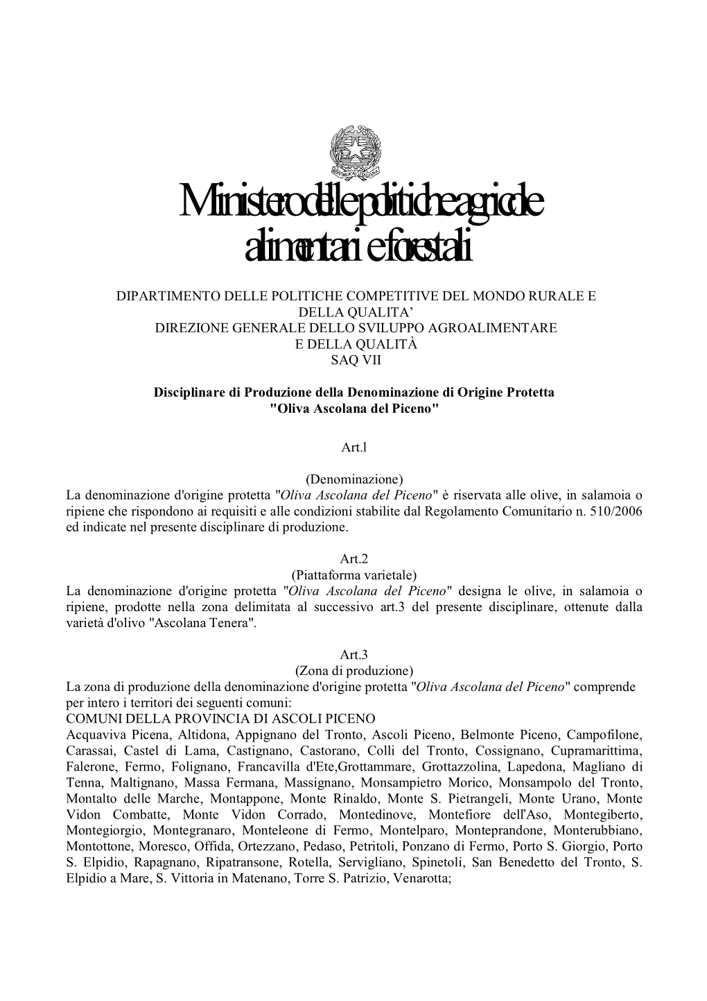 Ministero Delle Politiche Agricole Alimentari E Forestali