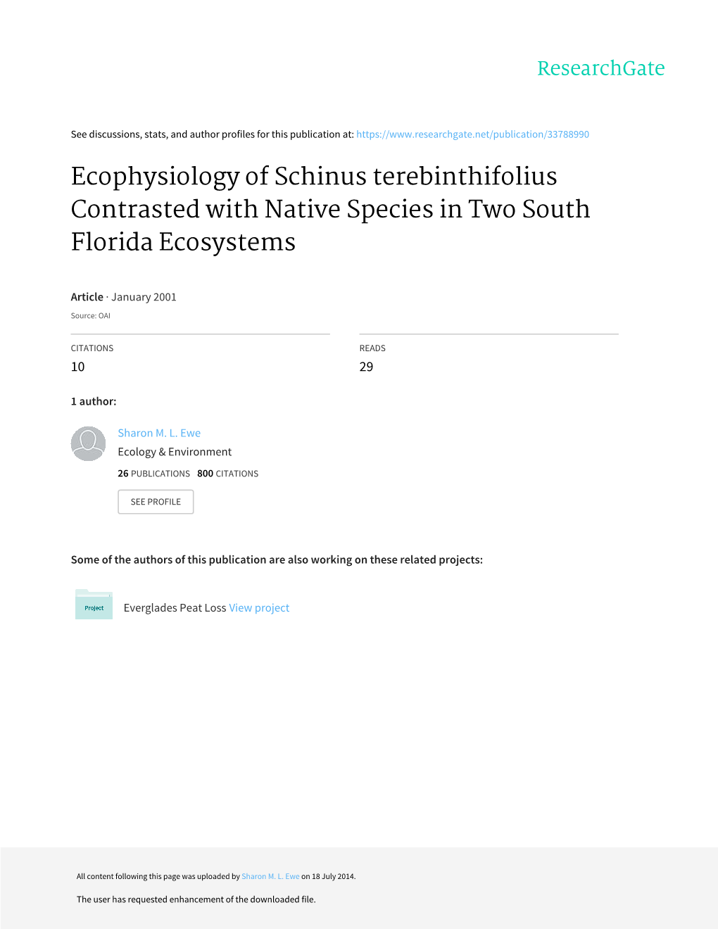 Ecophysiology of Schinus Terebinthifolius Contrasted with Native Species in Two South Florida Ecosystems