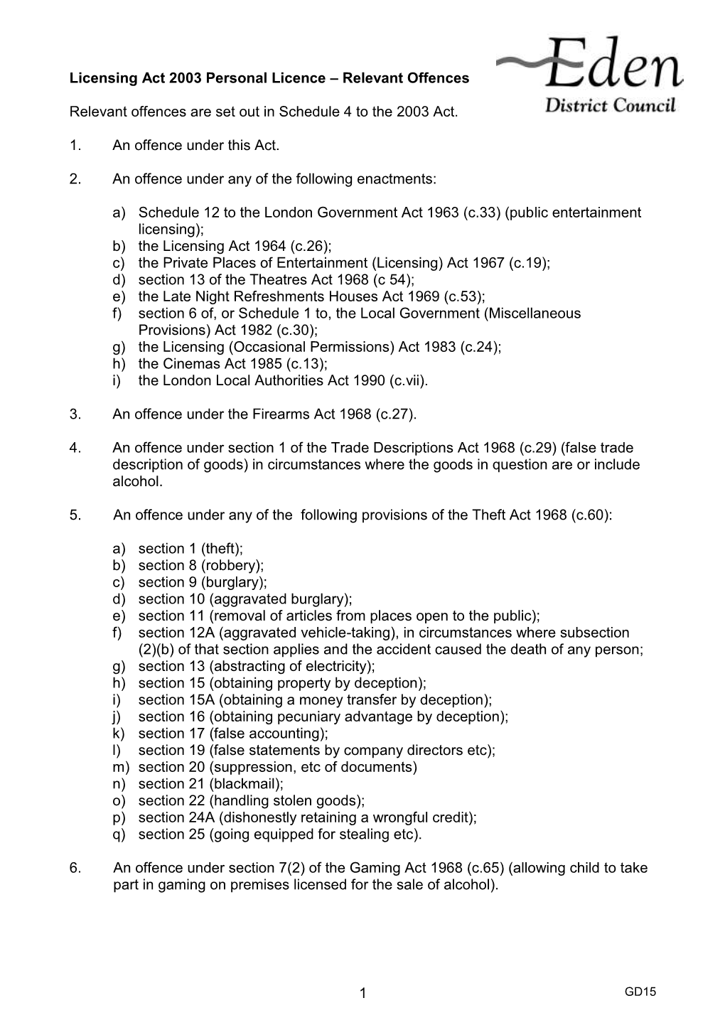 Licensing Act Personal Licence Relevant Offences