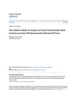 Penn State Football: an Analysis of Crisis Communication Best Practices and How PSU Overcame the Ultimate PR Crisis