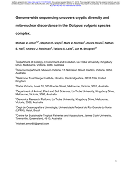 Genome-Wide Sequencing Uncovers Cryptic Diversity and Mito-Nuclear