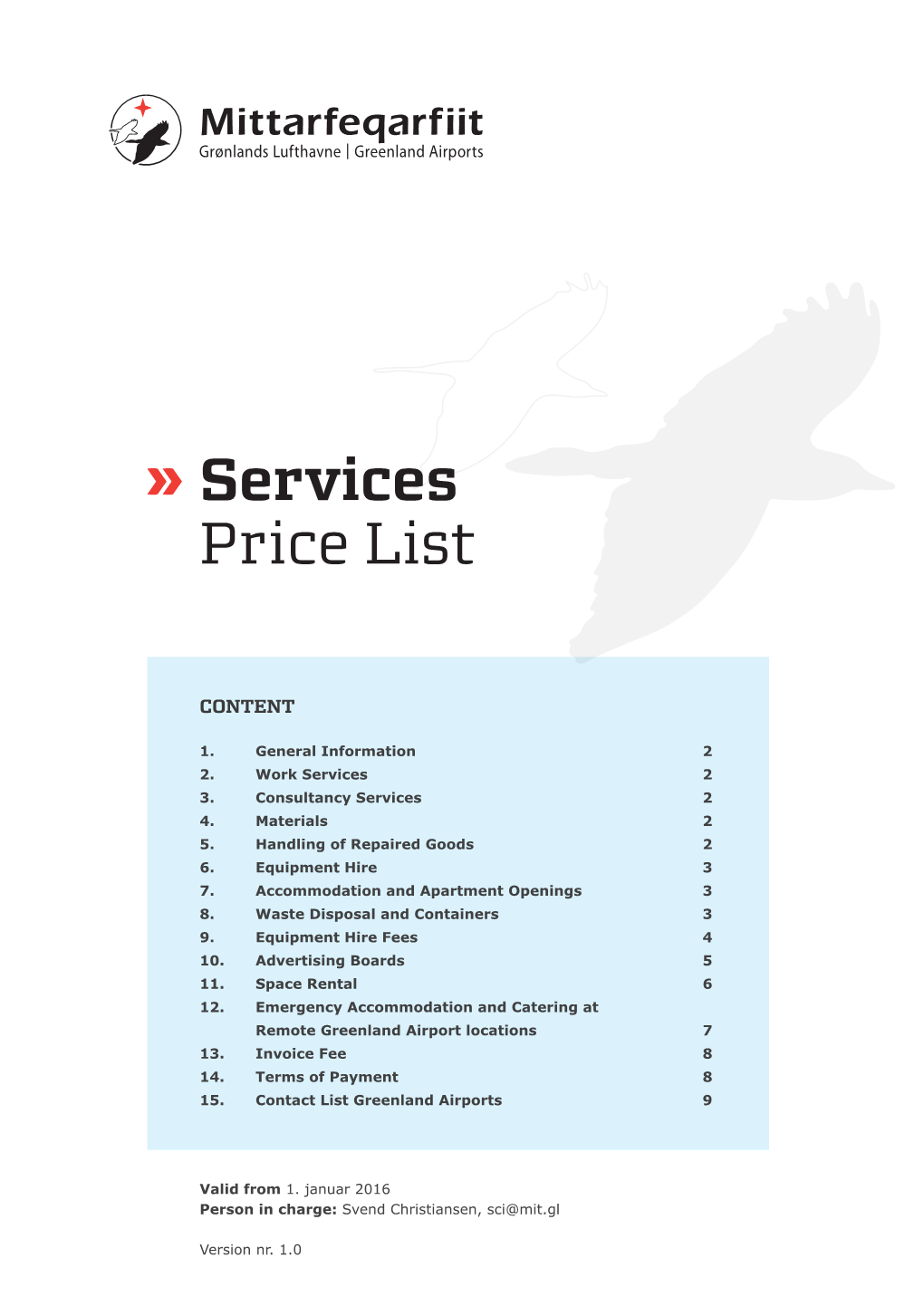 Services Price List