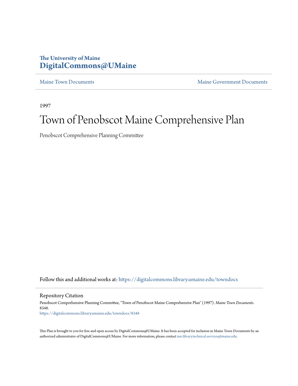Town of Penobscot Maine Comprehensive Plan Penobscot Comprehensive Planning Committee