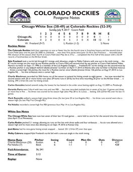 COLORADO ROCKIES Postgame Notes