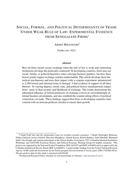 Social, Formal, and Political Determinants of Trade Under Weak Rule of Law: Experimental Evidence from Senegalese Firms