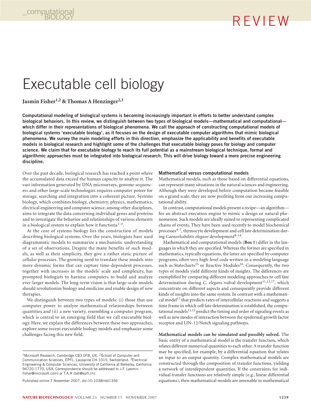 Executable Cell Biology