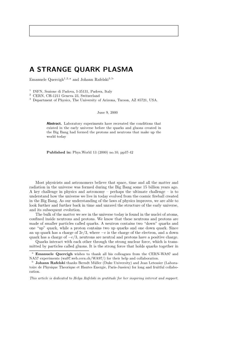A Strange Quark Plasma