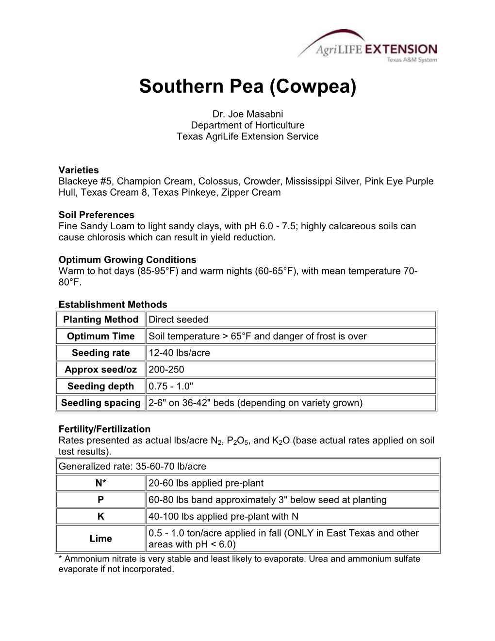 Southern Pea (Cowpea)