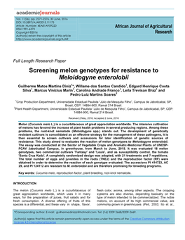 Screening Melon Genotypes for Resistance to Meloidogyne Enterolobii