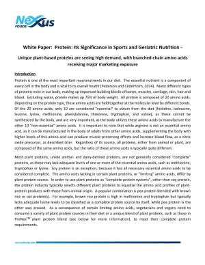 White Paper: Protein: Its Significance in Sports and Geriatric Nutrition