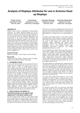 Analysis of Displays Attributes for Use in Avionics Head up Displays