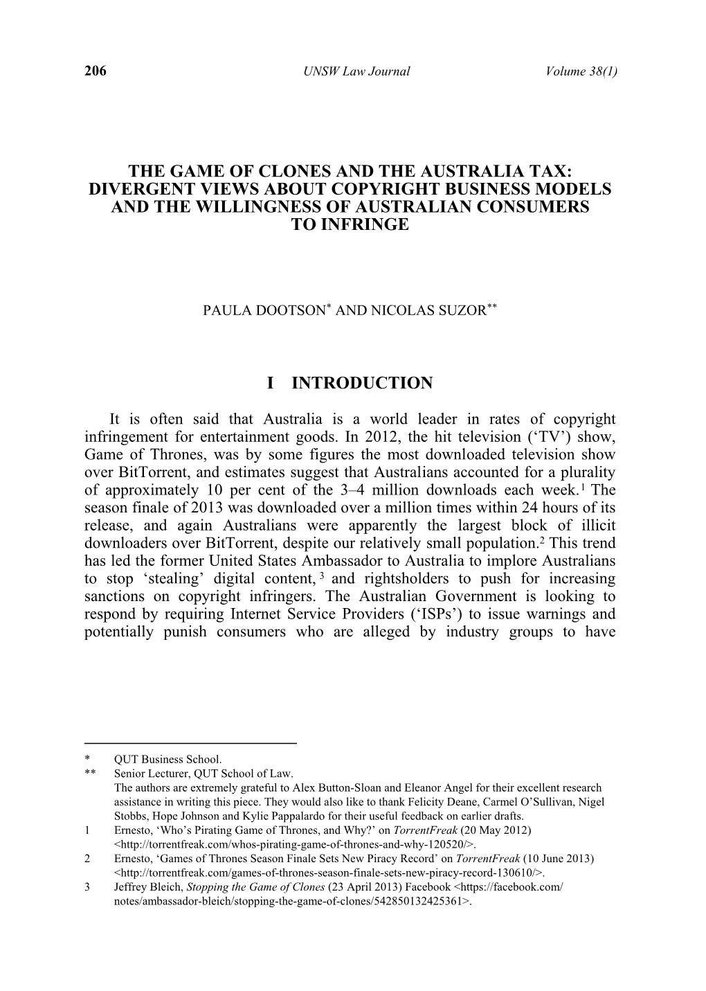 The Game of Clones and the Australia Tax: Divergent Views About Copyright Business Models and the Willingness of Australian Consumers to Infringe