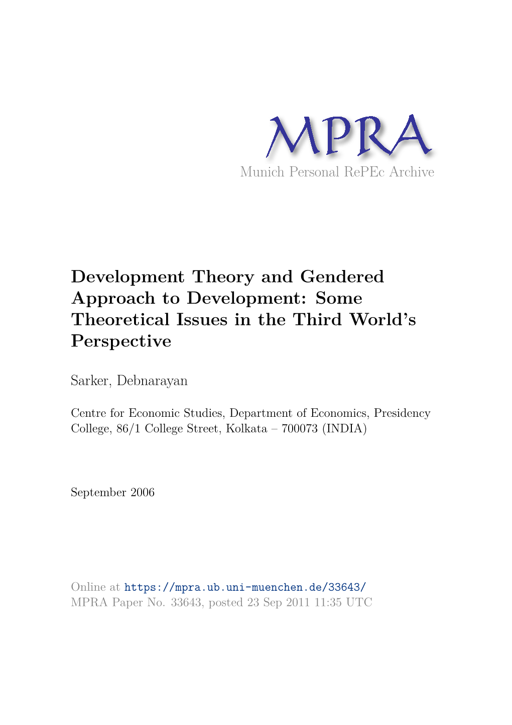 Development Theory and Gendered Approach to Development