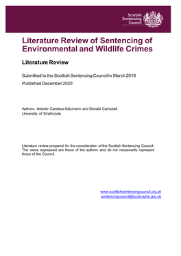 Literature Review of Sentencing of Environmental and Wildlife Crimes