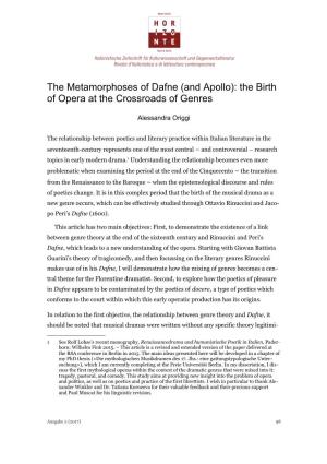 The Metamorphoses of Dafne (And Apollo): the Birth of Opera at the Crossroads of Genres