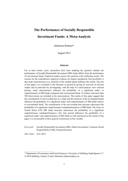 The Performance of Socially Responsible Investment Funds: a Meta-Analysis
