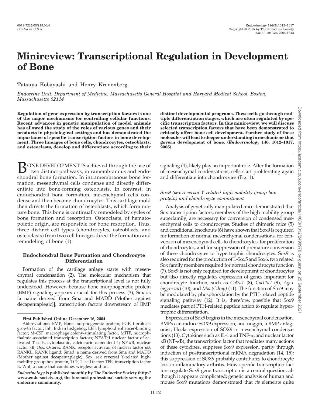 Minireview: Transcriptional Regulation in Development of Bone
