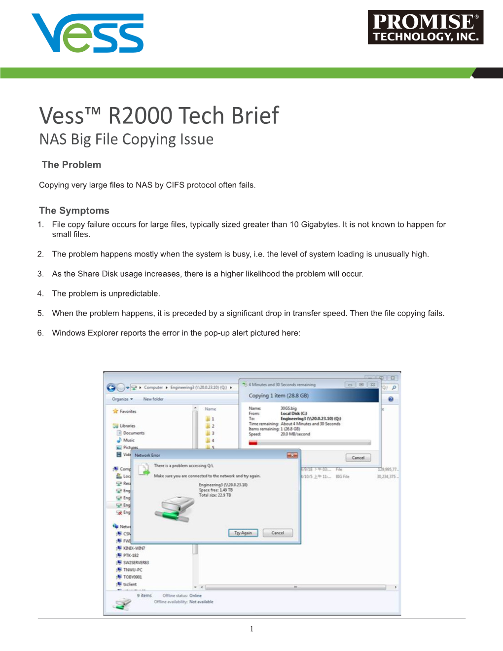 Vess™ R2000 Tech Brief NAS Big File Copying Issue