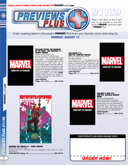 ORDER NOW! 2 PREVIEWS PLUS #1139 Previewsworld.Com 32Pgs, FC������������������� (JUN148255D) (161) (STK655359) Imagined