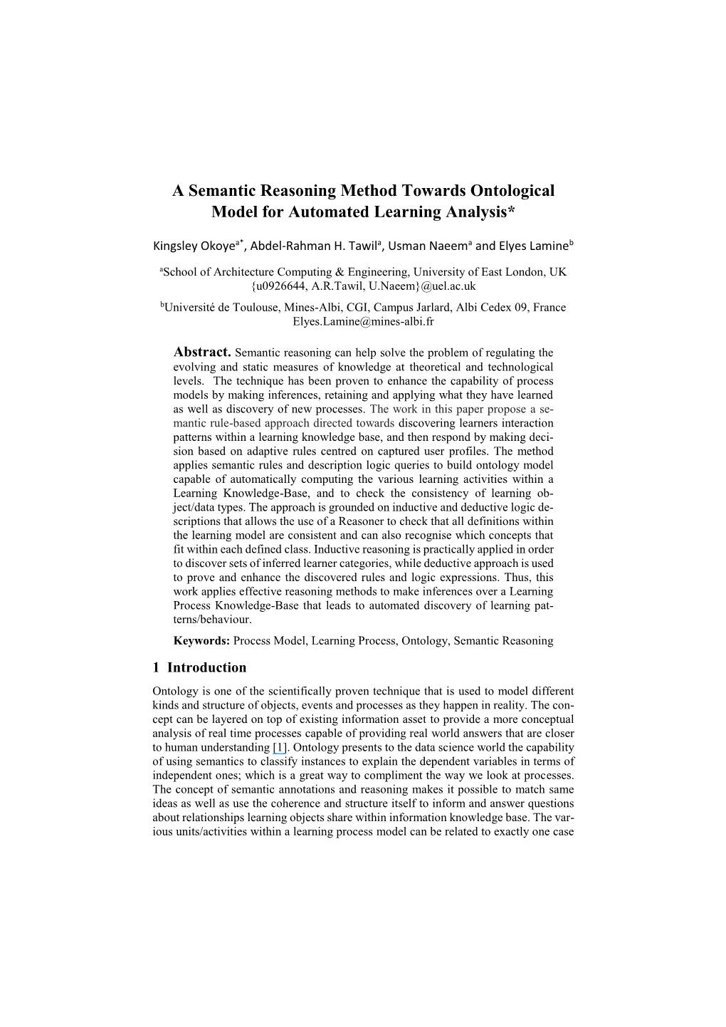 A Semantic Reasoning Method Towards Ontological Model for Automated Learning Analysis*