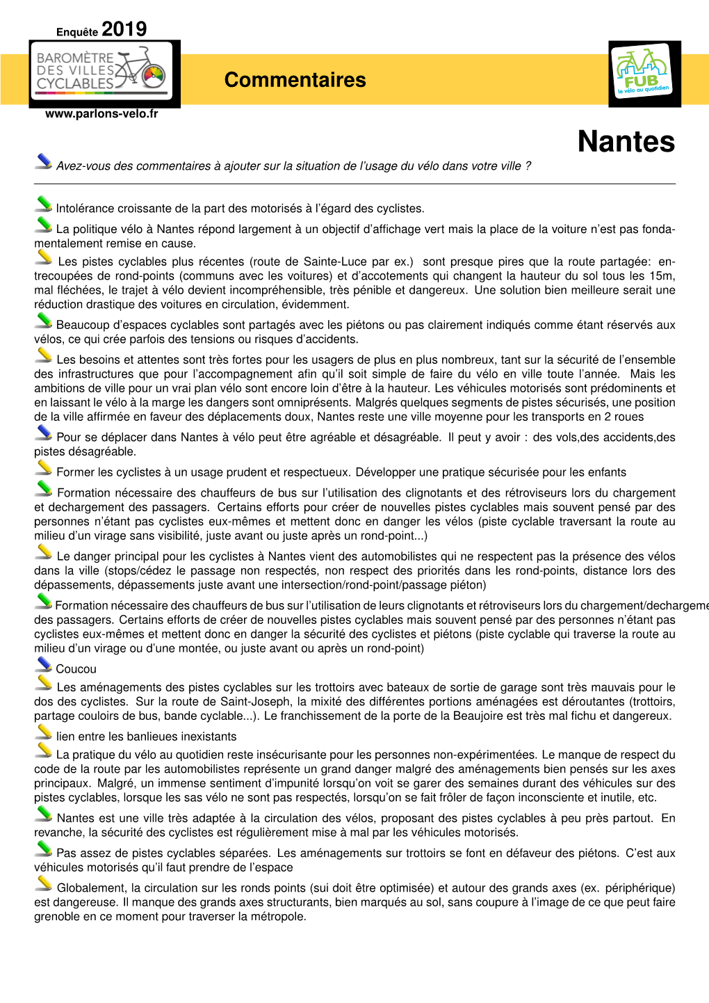 Nantes Avez-Vous Des Commentaires À Ajouter Sur La Situation De L’Usage Du Vélo Dans Votre Ville ?