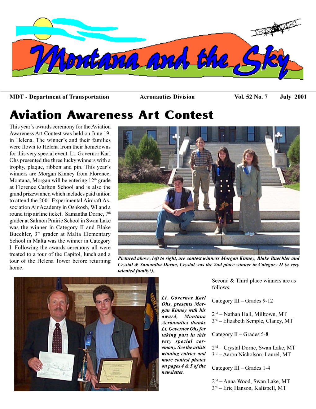 Aviation Awareness Art Contest This Year’S Awards Ceremony for the Aviation Awareness Art Contest Was Held on June 19, in Helena