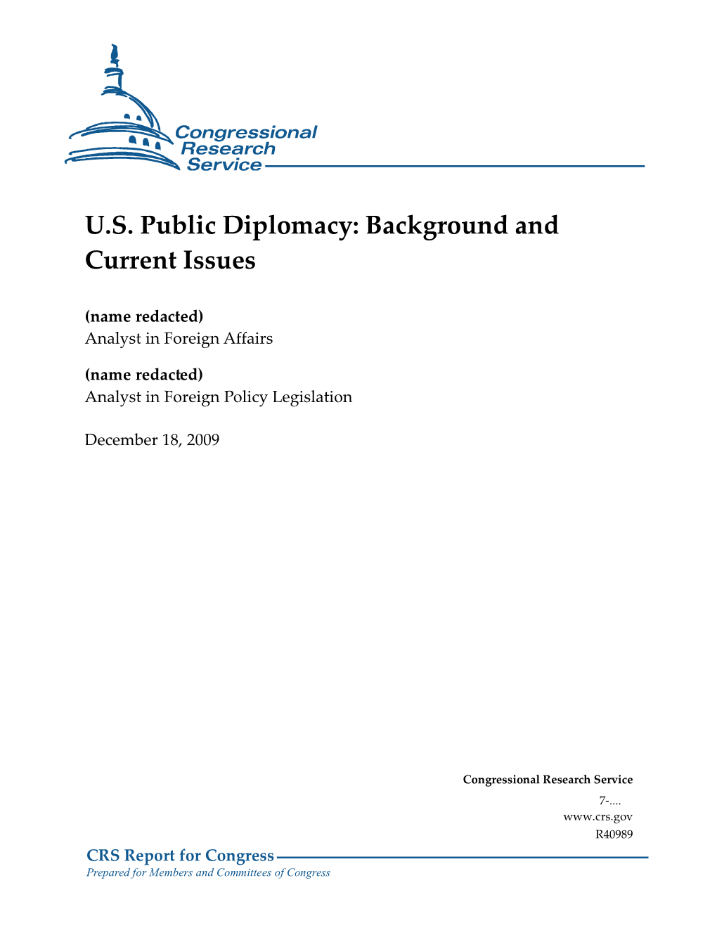 US Public Diplomacy: Background and Current Issues