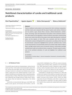 Nutritional Characterization of Carobs and Traditional Carob Products