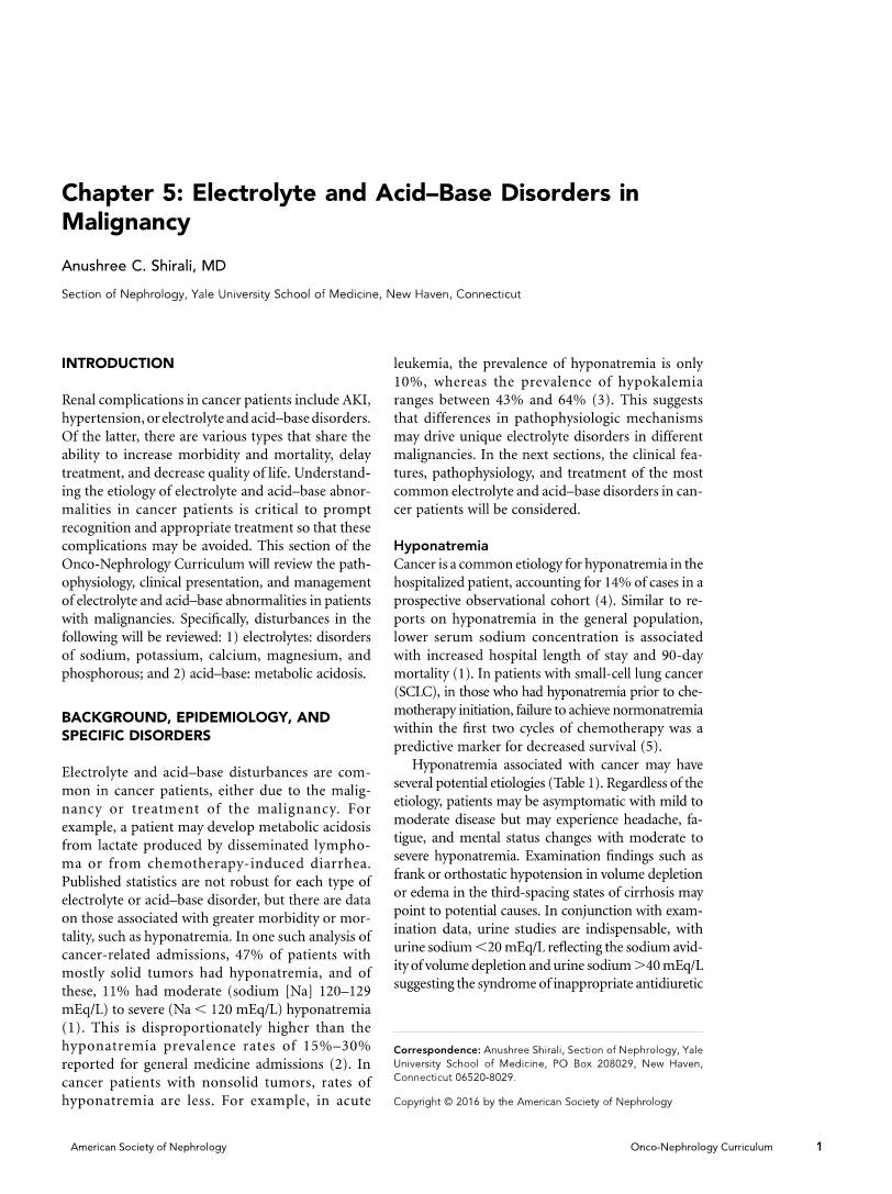 Electrolyte and Acid-Base Disorders and Cancer