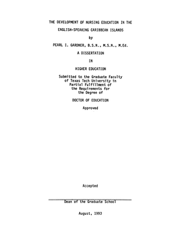 THE DEVELOPMENT of NURSING EDUCATION in the ENGLISH-SPEAKING CARIBBEAN ISLANDS by PEARL I