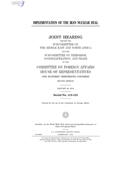Implementation of the Iran Nuclear Deal Joint Hearing