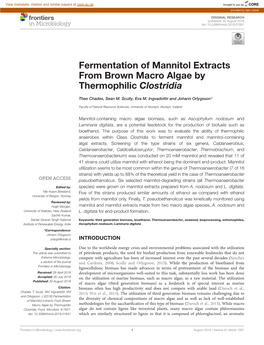 Fermentation of Mannitol Extracts from Brown Macro Algae by Thermophilic Clostridia