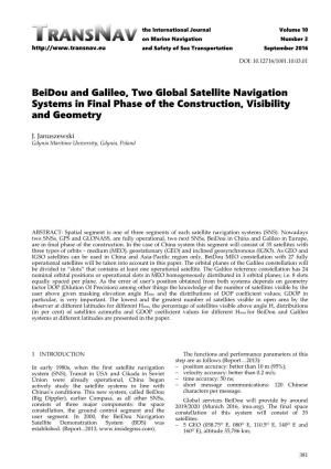 Beidou and Galileo, Two Global Satellite Navigation Systems in Final Phase of the Construction, Visibility and Geometry