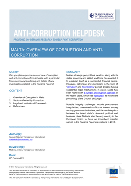 Malta: Overview of Corruption and Anti- Corruption